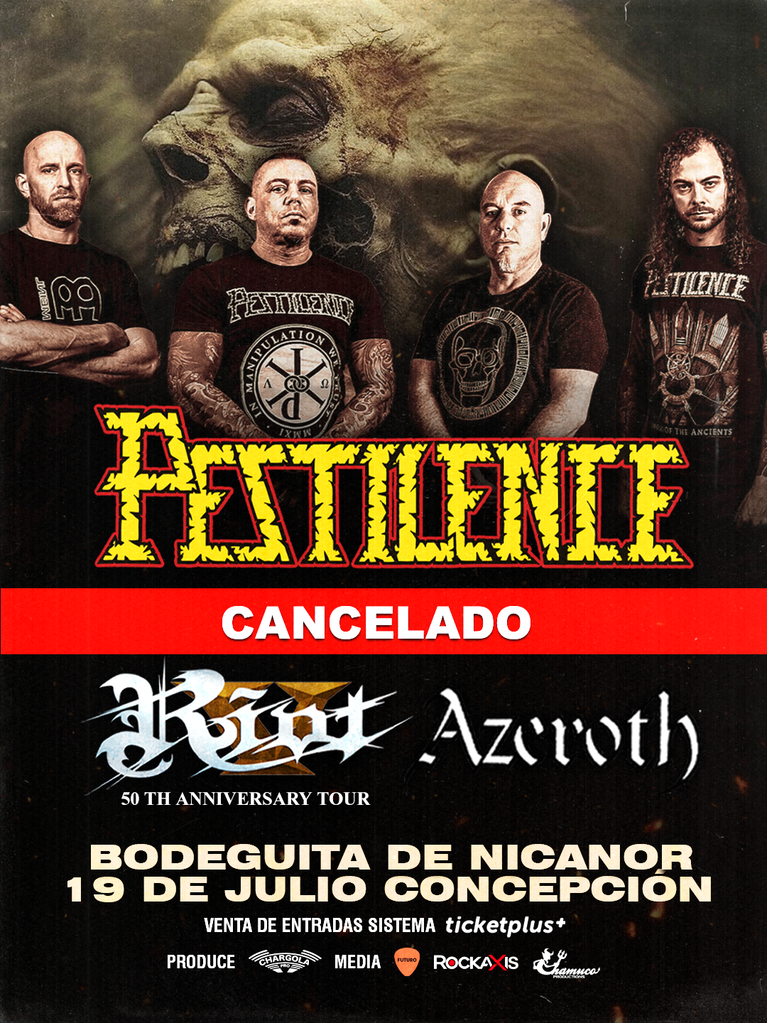 Pestilence y Riot V cancelan su presentación en Concepción de este 19 de julio